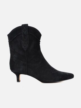 Sam Edelman Black Suede Western Kitten Heel Ankle Boot